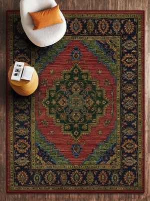 HALIZZON Etnik Madalyon Desenli Dijital Baskı Halı Boho Stil Kaymaz Halı