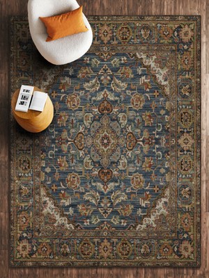 HALIZZON Indigo Mavi Eskitme Vintage Desenli Dijital Baskı Halı Yıkanabilir Halı