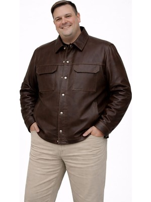 Viamod Leather Büyük Bedenerkek Hakiki Deri Ceket Kahverengi Gömlek Model Premium Gerçek Deri Mont Üretici Garantili 19060