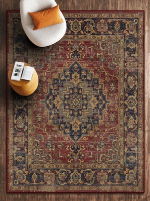 HALIZZON Eskitme Görünümlü Kiremit Desenli Dijital Baskı Halı Kaymaz Taban Halı