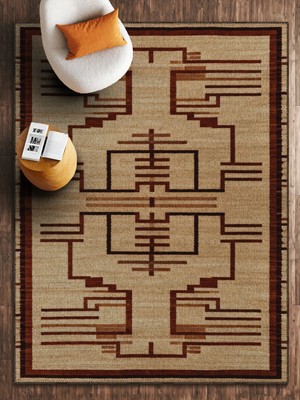 HALIZZON Minimalist Mimari Çizgi Desenli Krem Kahve Modern Salon Halısı Dijital Baskı