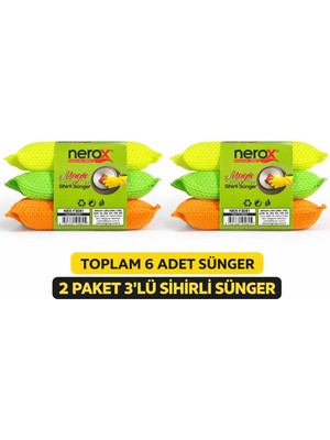 NW NessiWorld Nerox Magic Sihirli Sünger 3'lü 2 Paket Toplam 6 Adet Çok Amaçlı Temizlik Süngeri Mutfak Bulaşık Banyo Temizlik Süngeri