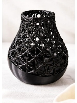 Nihalimgo Siyah Örgülü Dekoratif Obje ,mumluk ,vazo