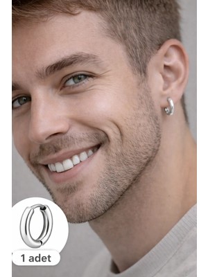 Sacce Scarves & Accessories Erkek Çelik Halka Küpe Gümüş Renkli 2 mm Bombeli 12 mm Iç Çaplı