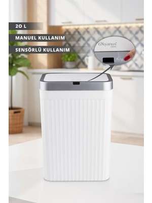 Okyanus Home Hareket Sensörlü 20 Lt Kırık Beyaz Çöp Kovası