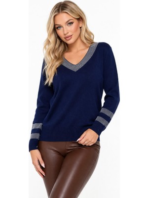 Lavella Kadın V Yaka Kol Yaka Simli Kazak 12785 BGL-ST04223