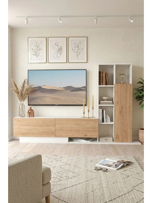 Robin Home Tv Ünitesi Kapaklı Kitaplık Raflı Beyaz