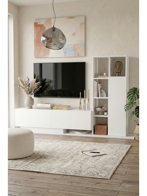 Robin Home Lotus Tv Ünitesi Kapaklı Kitaplık Raf Beyaz