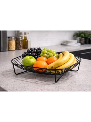 Gastrometa Siyah Metal Meyve ve Sunum Sepeti – Kare Formlu Ayaklı Tasarım – 32 x 32 x 9 cm