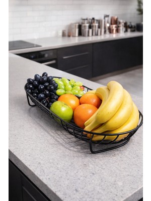 Gastrometa Siyah Metal Meyve ve Sunum Sepeti – Oval Ayaklı Tasarım – 46 x 16 x 6 cm