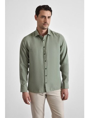 Süvari Koyu Yeşil Slim Klasik Yaka Düz Casual Gömlek