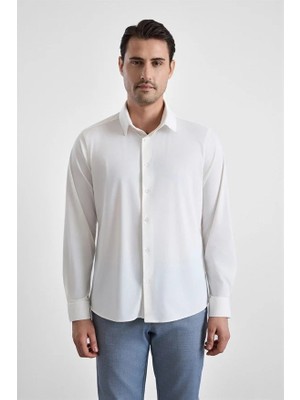 Süvari Beyaz Slim Klasik Yaka Düz Casual Gömlek