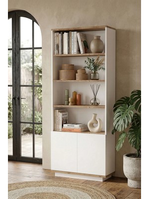 Robin Home Kitaplık 4 Raflı 2 Kapaklı 168CM Çam-Beyaz