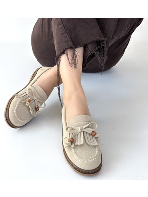 SEPET365 Boriy Bej Deri Tozu Süet Babet Ayakkabı