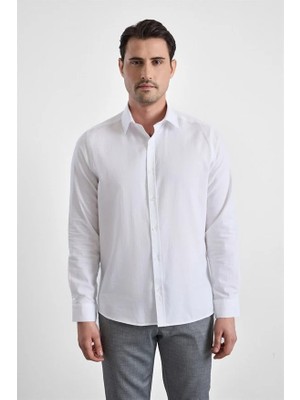 Süvari Beyaz Slim Klasik Yaka Düz Casual Gömlek