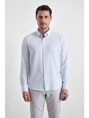 Süvari Buz Mavi Slim Düğmeli Yaka Casual Gömlek