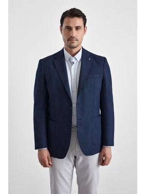 Süvari Lacivert Regular Mono Yaka Torba Cep 6 Drop Klasik Ceket