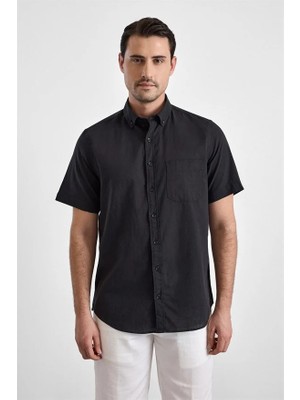 Süvari Siyah Regular Düğmeli Yaka Düz Casual Gömlek