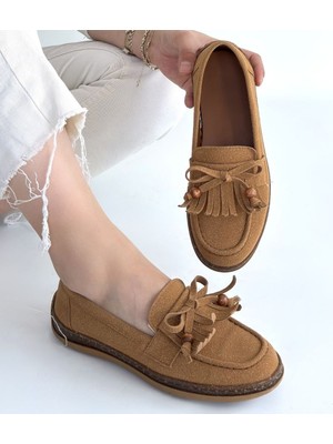 SEPET365 Boriy Taba Deri Tozu Süet Babet Ayakkabı