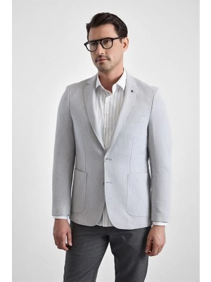 Süvari Gri Slim Mono Yaka Torba Cep 6 Drop Klasik Ceket