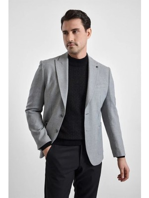 Süvari Gri Slim Mono Yaka Torba Cep 6 Drop Klasik Ceket