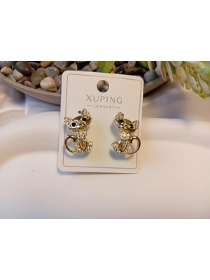Xuping Jewelry Xupıng 1,5 cm Taşlı Altın Kaplama Kedi Figürlü Küpe – Euro Aksesuar