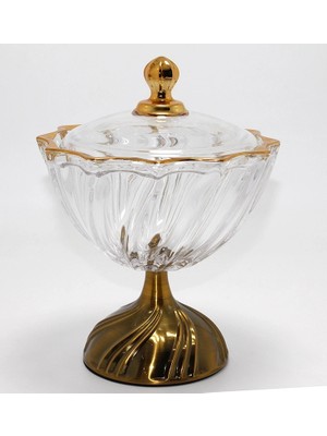 Nexgen Metal Ayaklı Kristal Cam Şekerlik Gold Detaylı Sunumluk