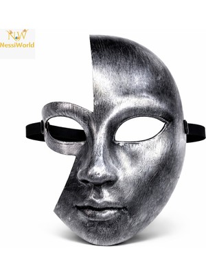 NessiWorld Antik Efektli Gümüş Yarım Yüz Parti Maskesi
