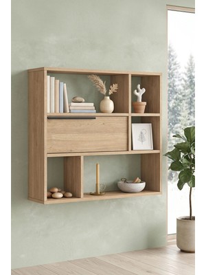 Robin Home Mutfak Salon Duvar Rafı Kitaplık 90CM Kapaklı Beyaz