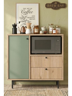 Robin Home Mocha Kahve Köşesi Çok Amaçlı Dolap Mutfak Dolabı Sepet-Ihlamur Yeşili