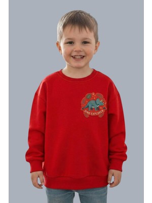 Evavi Erkek Çocuk Dinazor Baskılı Bisiklet Yaka Sweatshirt