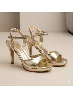 Kindep (Erbay) Tek Bant Topuklu Kadın Ayakkabı Altın