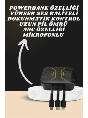 Calperia Powerbank Kulaklık ve 7 Kordonlu Akıllı Saat Çoklu Şarj Girişi Bluetooth Bağlantılı
