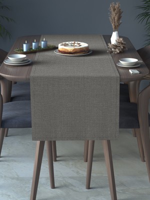 Perle Perle Home Keten Dokulu Runner Gri Renk Dekoratif Şık Runner Örtü
