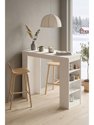 Robin Home Thales Bar Masası Mutfak Yemek Masası Beyaz