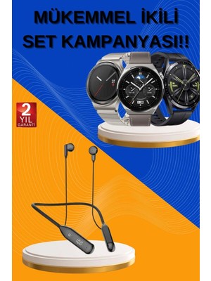 Calperia Alarm ve Titreşim Özellikli Akıllı Saat ve Mikrofonlu Kablolu Bluetooth Kulaklık 60 Saat