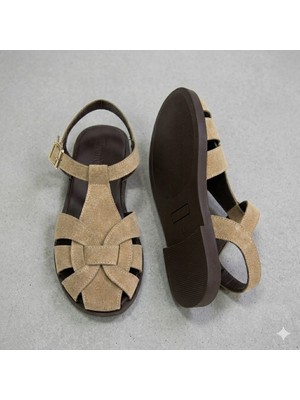 Kindep (Park Moda) Yandan Tokalı Kadın Sandalet Ayakkabı Vizon