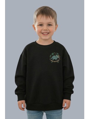 Evavi Erkek Çocuk Dinazor Baskılı Bisiklet Yaka Sweatshirt