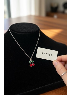Rafiel Kırmızı Kiraz Figürlü Minimalist Çelik Zincir Kolye - 44 cm Kolye