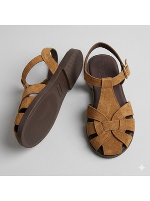 Kindep (Park Moda) Yandan Tokalı Kadın Sandalet Ayakkabı Taba