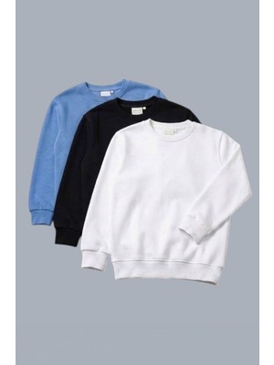 Evavi Çocuk Baskısız Üçlü Paket Bisiklet Yaka Sweatshirt