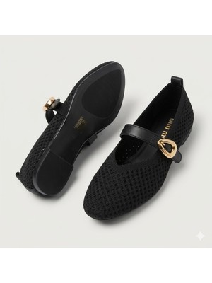 Kindep (Park Moda) Yan Toka Detaylı Triko Günlük Kadın Babet Siyah