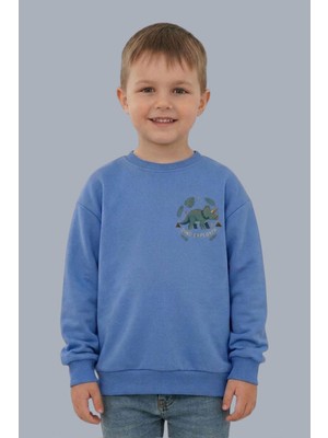 Evavi Erkek Çocuk Dinazor Baskılı Bisiklet Yaka Sweatshirt