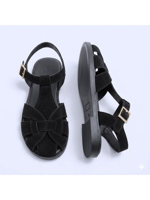 Kindep (Park Moda) Yandan Tokalı Kadın Sandalet Ayakkabı Siyah