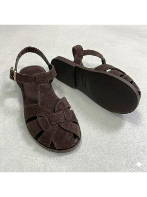 Kindep (Park Moda) Yandan Tokalı Kadın Sandalet Ayakkabı Kahve