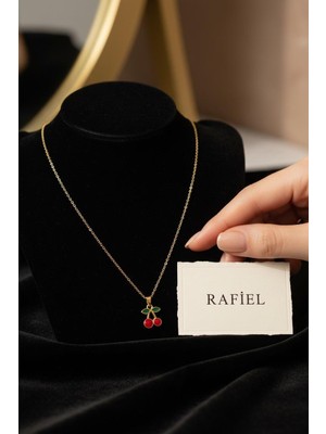 Rafiel Rafıel  Kırmızı Kiraz Figürlü Minimalist Çelik Kolye - 44 cm Kolye