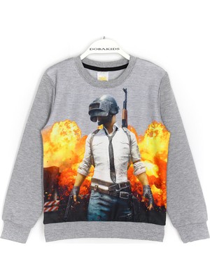 Pubg Erkek Çocuk Pubg Mobile Oyun Baskılı Mevsimlik Uzun Kollu Basic Sweatshirt Gri 001-0001676