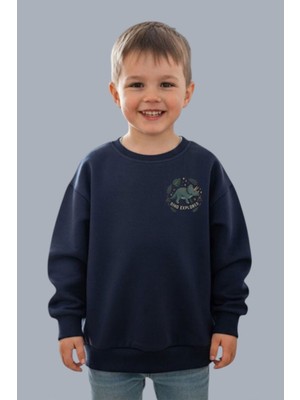 Evavi Erkek Çocuk Dinazor Baskılı Bisiklet Yaka Sweatshirt