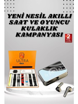 Calperia Aynalı Bluetooth Kulaklık ve 7 Kordonlu Akıllı Saat Dijital Göstergeli Uzun Pil Ömrü
