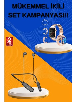 Calperia Kablolu Bluetooth Kulaklık ve Kadınlara Özel Bileklik Hediyeli Yeni Nesil Akıllı Saat 3 Kordonlu